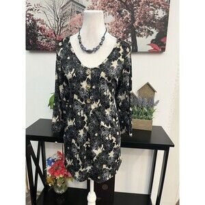 STAR Vixen Women’s Top Blouse Plus 2XL Scoop Neck Floral 3/4 Sleeve Pullover